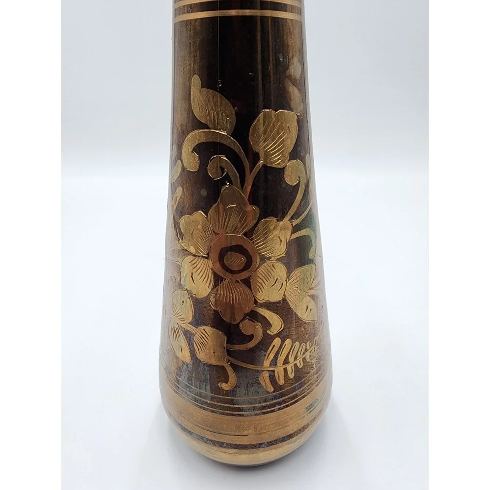 DECORATIVE BRASS FLORAL ETCHED‎ VASE INDIAN ORIGIN